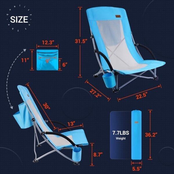 Nice C Beach Chair, Beach Chairs for Adults 2 Pack w/Cooler Compact High Back, Cup Holder & Carry Bag & Heavy Duty Outdoor, Camping, BBQ, Travel, Picnic, Festival (Set of 2 Blue) - Image 3