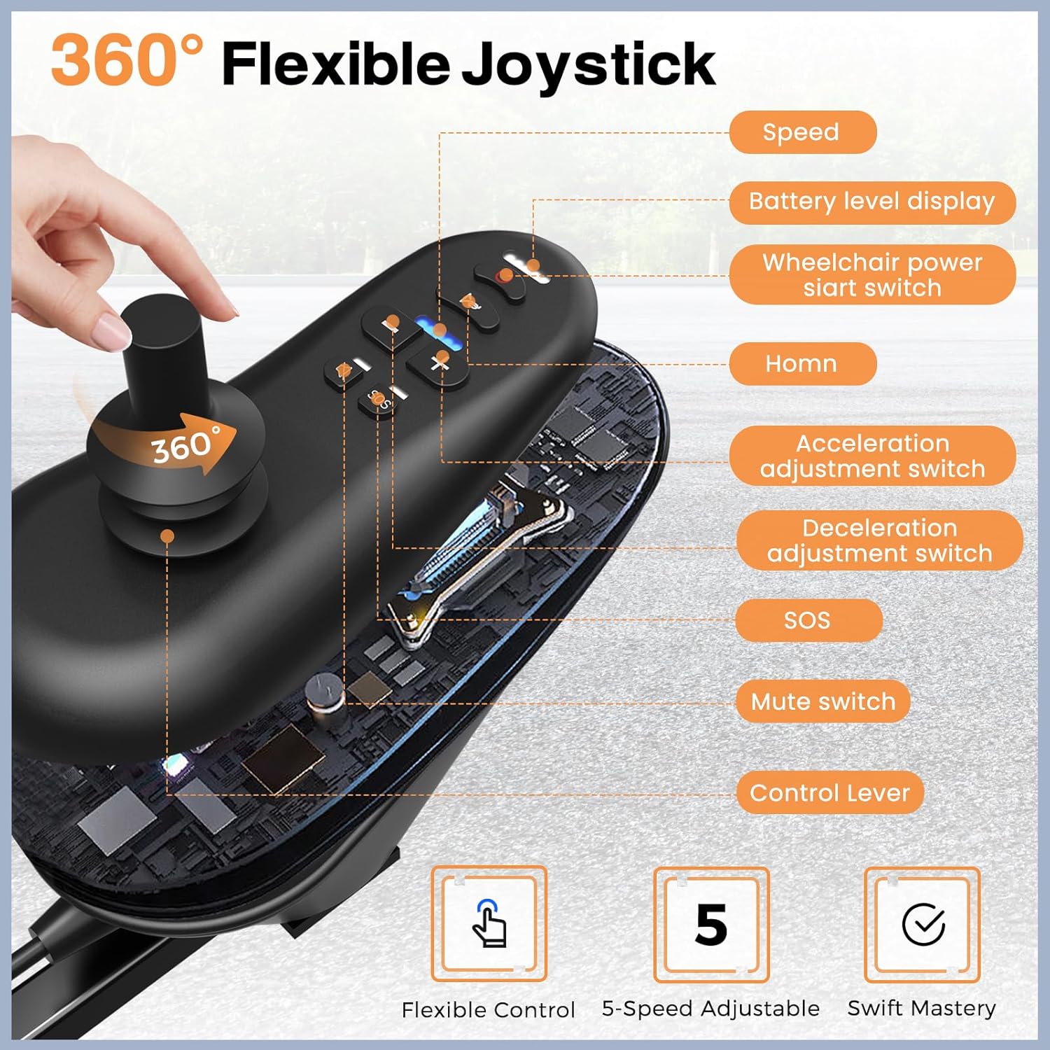 POWET Electric Wheelchairs for Adults, Intelligent Foldable Electric Wheelchair for Senior, 15 Miles Long Cruise Range Power Wheelchair, All Terrain Motorized Wheelchair with Powerful Motor (Orange) - Image 4