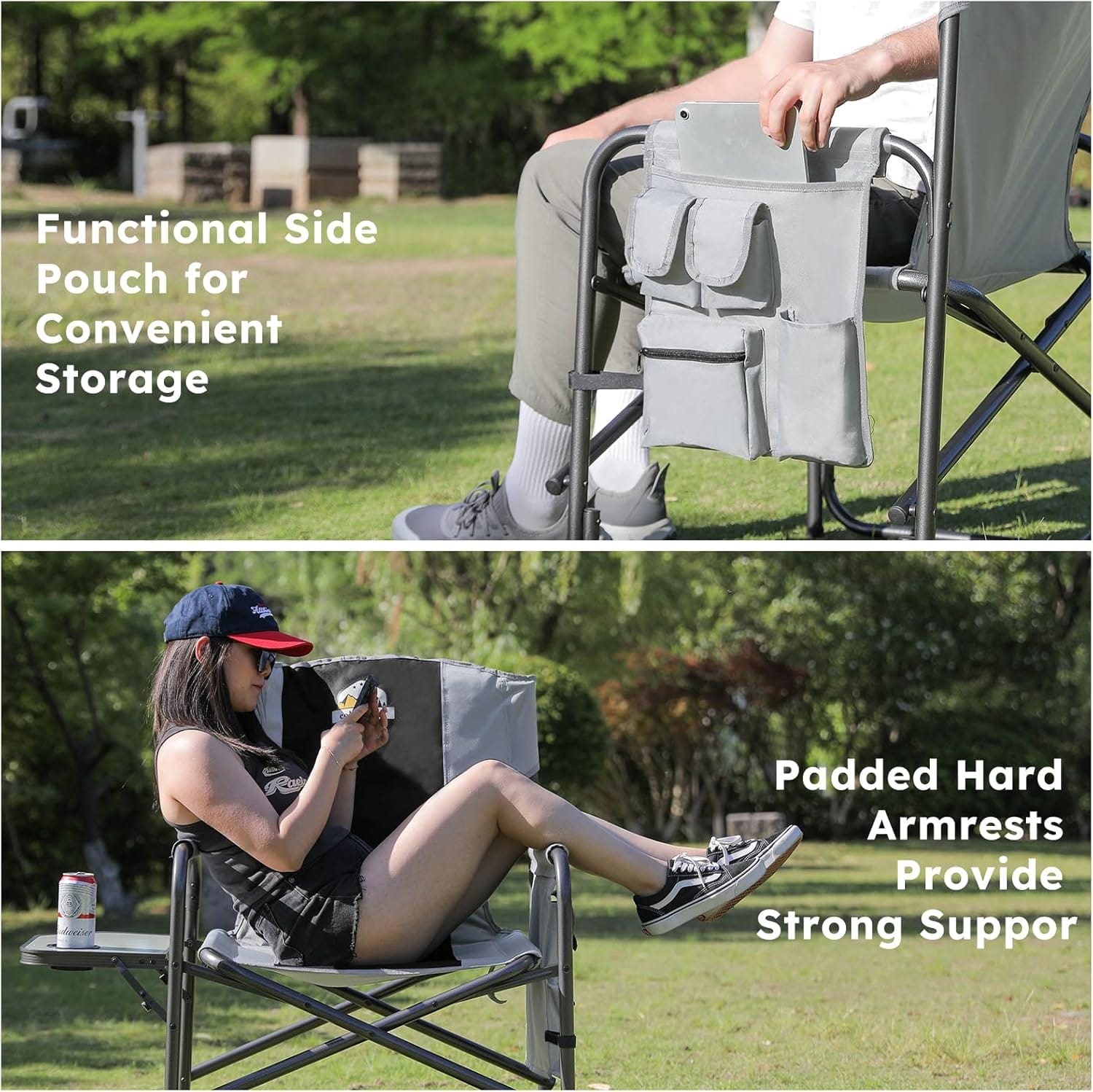 Oversized Directors Camping Chair Set of 2 Support 600 LBS, Heavy Duty Folding Outdoor Chairs with Detachable Side Pocket and Adjustable Side Table for Outside Beach,Lawn,Fishing (Black) - Image 6