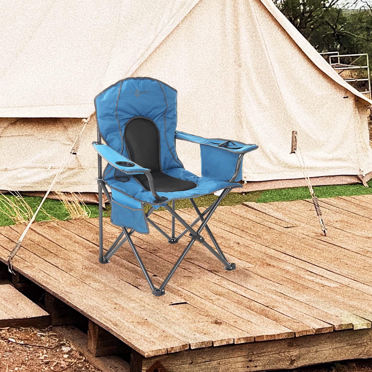 ARROWHEAD OUTDOOR Portable Folding Camping Quad Chair w/ 4-Can Cooler, Cup-Holder, Heavy-Duty Carrying Bag w/Easy Carry Shoulder Strap, Padded Armrests, Supports up to 330lbs, USA-Based Support - Image 2