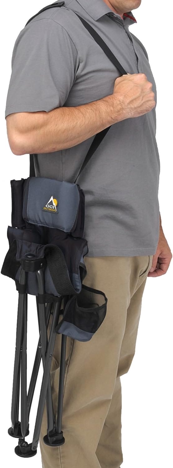 GCI Outdoor Quik-E-Seat | Portable, Folding Tripod Chair with Drink Holder and Padded Lumbar Support — Black - Image 3