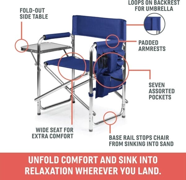 ONIVA - a Picnic Time brand - Sports Chair with Side Table, Beach Chair, Camp Chair for Adults, (Black) - Image 7