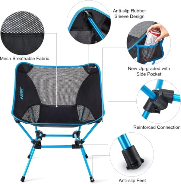 G4Free Folding Camping Chairs, Ultralight Compact Backpacking Folding Chairs Lawn Chairs Heavy Duty 330lbs with Side Pockets Packable for Outdoor Camp Travel Beach Picnic Gardening Travel Hiking - Image 5