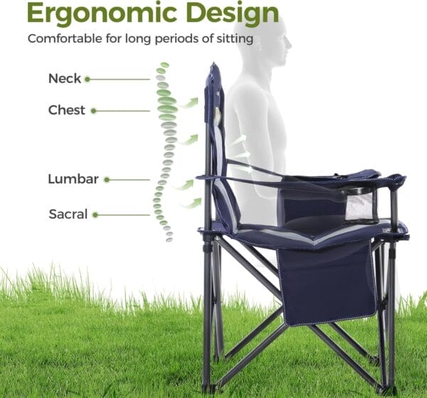 ALPHA CAMP Oversized Camping Folding Chair Heavy Duty Lawn Chair with Cooler Bag - Image 5