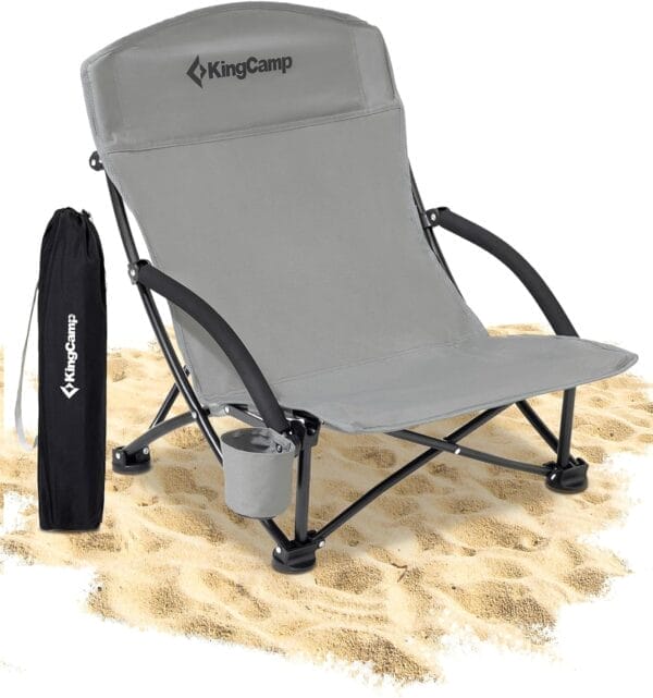 KingCamp Low Beach Chairs, Portable Folding Chair for Adults Extra Wide Ergonomic High Back Seat 300lbs Heavy Duty Lightweight Oversized Gear with Carry Bag for Outdoor Lawn Camping Picnic