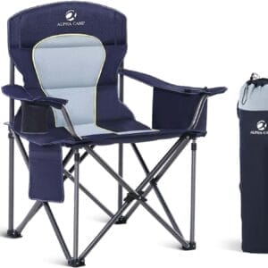 LET'S CAMP Oversized Folding Camping Chair Portable Outdoor Heavy Duty Padded Chairs Lawn Chair with Cup Holder, Storage Pocket and Cooler Bag, Supports 450LBS, for Camp, Travel, Picnic (Blue)