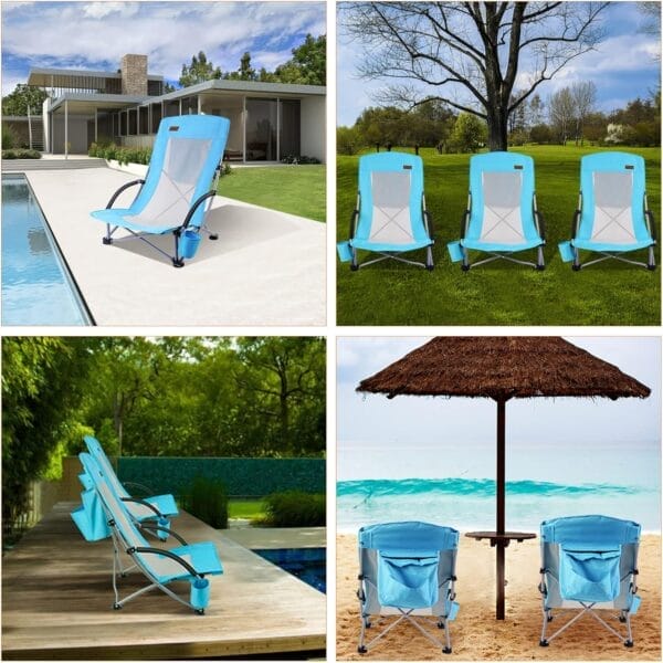 Nice C Beach Chair, Beach Chairs for Adults 2 Pack w/Cooler Compact High Back, Cup Holder & Carry Bag & Heavy Duty Outdoor, Camping, BBQ, Travel, Picnic, Festival (Set of 2 Blue) - Image 9