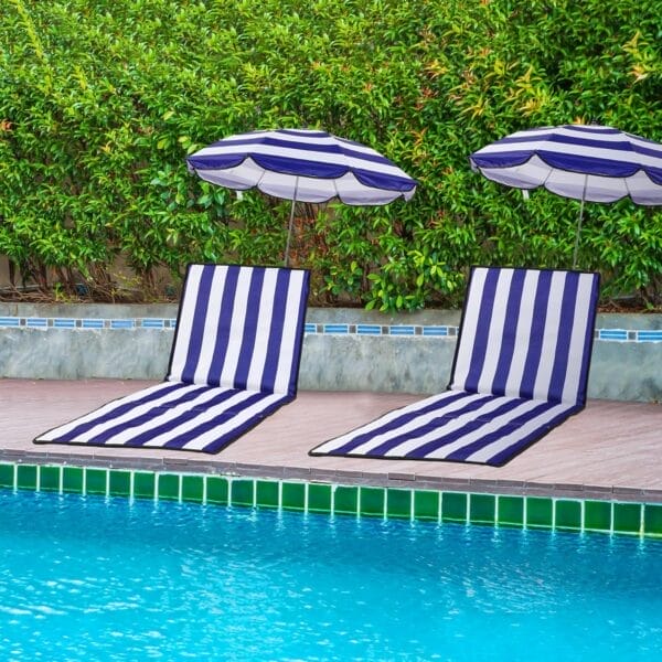 2 Set Beach Chairs with Umbrella Portable Beach Lounger Lightweight Foldable Outdoor Lounger Chair for Adult Outdoor Travel Sunbathing Camping Easy to Fold and Carry (Dark Blue,Stripe Style) - Image 2