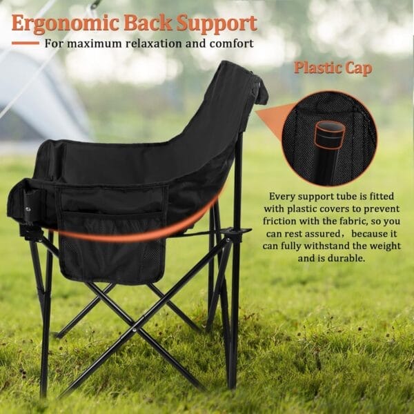Joyfair Outdoor Camping Chair for Adult, Large Portable Folding Moon Chairs with Carry Bag for Patio Beach, Fishing, Lawn and More Outdoor Sports, 600D Oxford Fabric & Heavy Duty Steel (1, Black) - Image 6