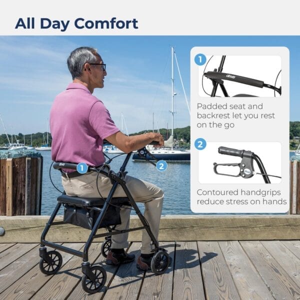 Drive Medical R726BK Foldable Rollator Walker with Seat, Black - Image 3