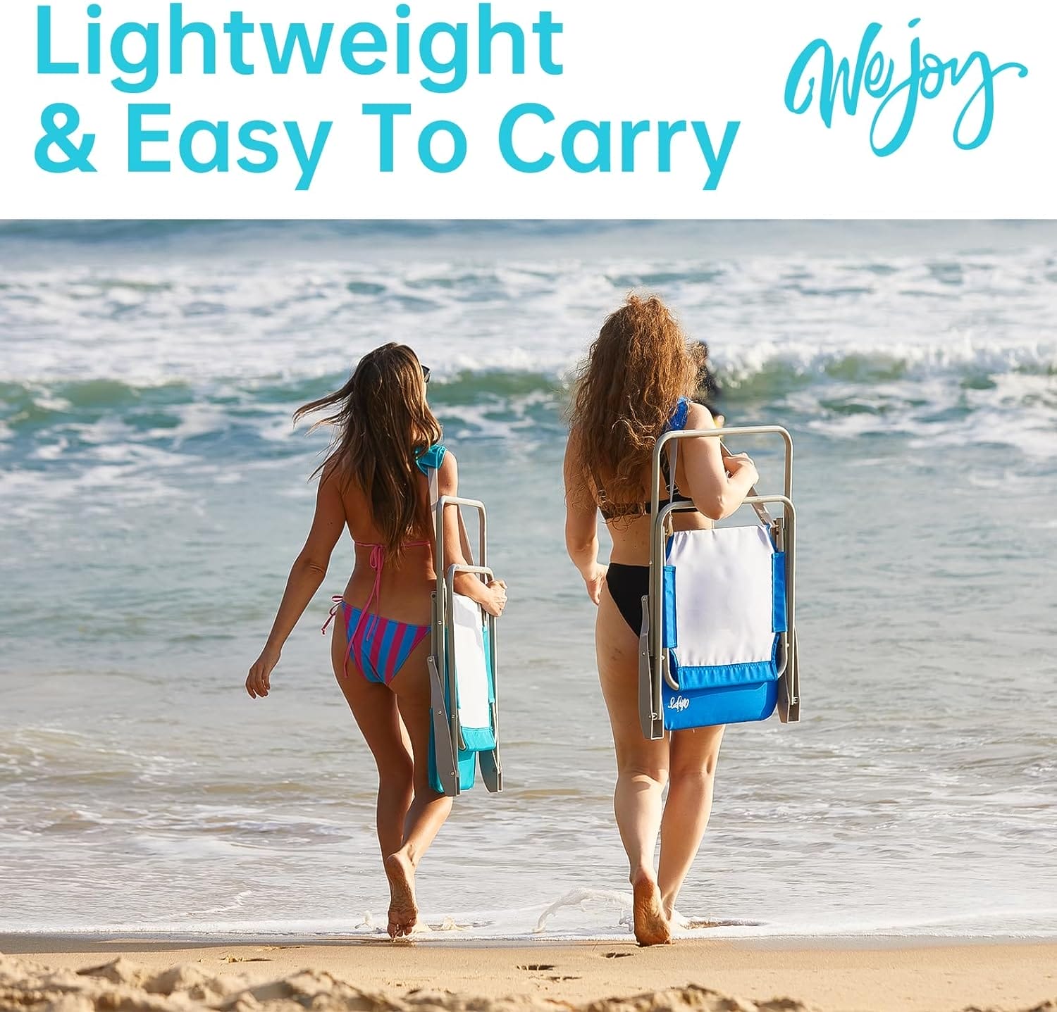 #WEJOY Folding Beach Chair for Adults, Lightweight Beach Chair with Shoulder Straps, High Back Beach Chairs with Hard Armrest, Supports 300lbs for Beach Lawn Concert - Image 6