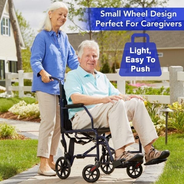 Carex Transport Wheelchair With 19 inch Seat, Folding Transport Chair with Foot Rests, Foldable Lightweight Wheelchair Foldable for Storage and Travel - Image 2