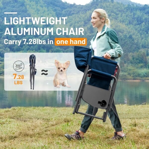 TIMBER RIDGE Aluminum Oversized Camping Chair, Lightweight Portable Directors Chair with Side Table Detachable Side Pocket for Outdoor Camping, Lawn, Picnic, Support 400lbs Blue - Image 4