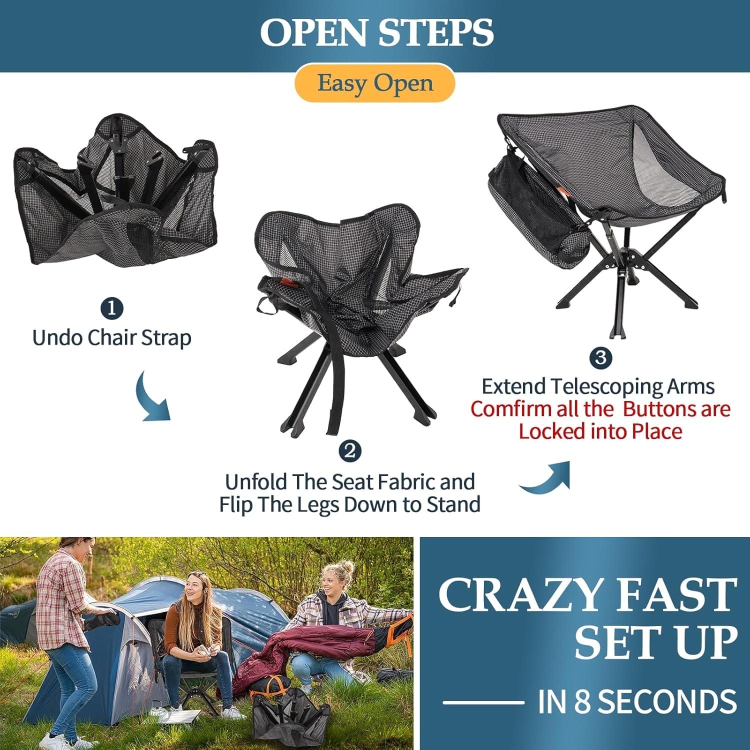 Portable Chair with Carry Bag - Durable and Ultra-Light Folding Chair for Camping - Supports 300 Lbs - Perfect for Outdoor Adventures - Image 6