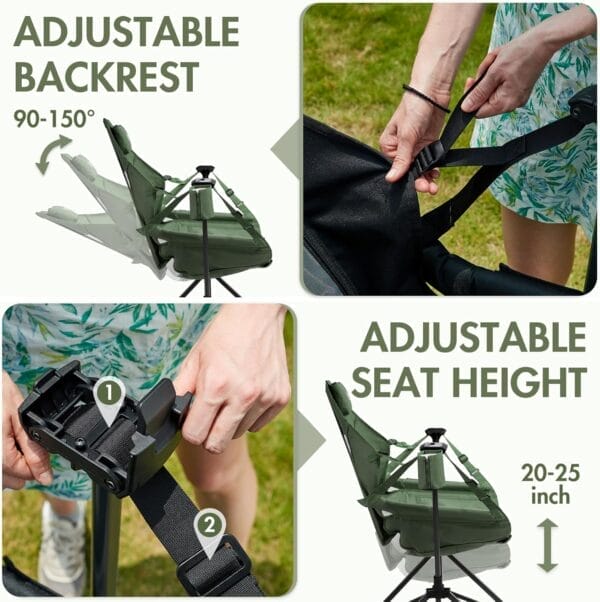 PORTAL Hammock Camping Chair, Portable Outdoor Swinging Chairs, Rocking Chair for Adults with Adjustable Back and Height for Lawn, Backyard, Patio, Supports 400 lbs, Breathable Mesh High Back, Green - Image 4