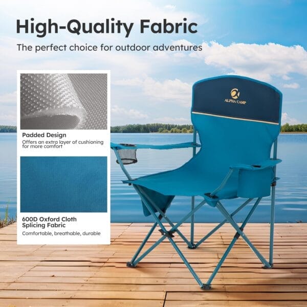 LET'S CAMP Camping Chair 2 Pack Folding Chair with 3-Can Cooler Bag Portable Lawn Chair with Cup Holder,Storage Pocket, Supports 225LBS, Collapsible Chair for Camp, Beach, Picnic (Blue) - Image 6
