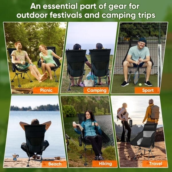 Camping Chairs,Portable Camping Chair for Adults with Headrest,Lawn Chairs Beach Chair with Anti-Sinking Feet Folding Backpacking Chair,Compact Foldable Travel Chair for Outdoor Camp Hiking Backpack - Image 7
