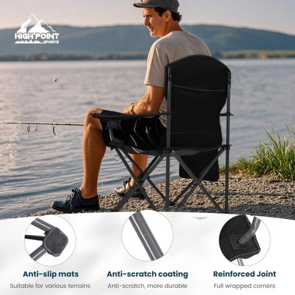 Portable Camping Chair, Heavy Duty Outdoor Folding Chair with Armrest, Foldable Camp Chair with Cup Holder, Portable Lawn Chair for Adults Support 350 LBS, Blue-Gray - Image 7
