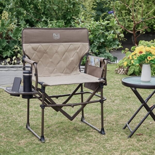 TIMBER RIDGE Heavy Duty Camping Chair with Compact Size, Portable Directors Chair with Side Table and Pocket for Camping, Lawn, Sports and Fishing, Supports Up to 400lbs, Tan 2 Pack - Image 7