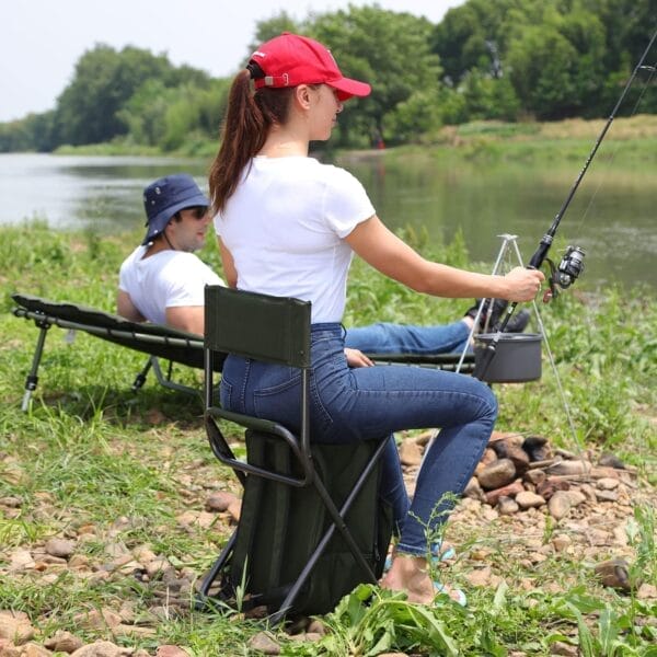 PORTAL Backpack Cooler Chair Fishing Chairs with Backrest Folding Camping Stool Compact for Outdoors Hiking Hunting Travel, Supports 225 lbs - Image 2