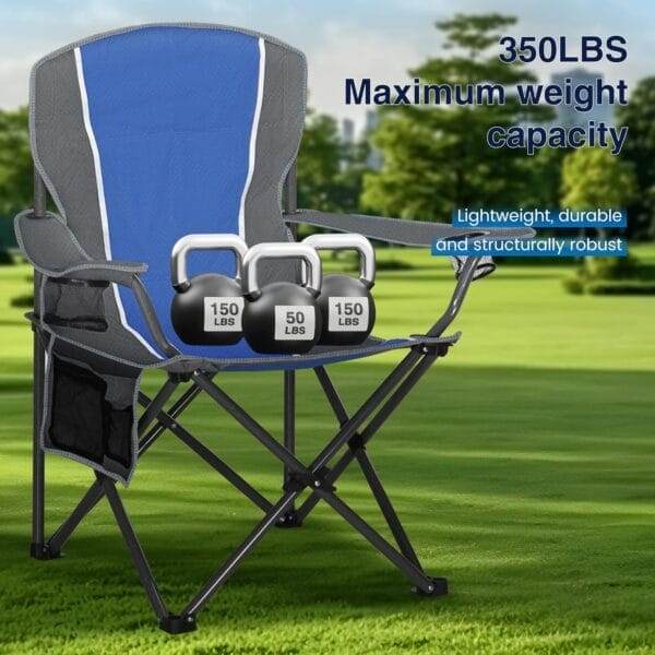 Portable Camping Chair, Heavy Duty Outdoor Folding Chair with Armrest, Foldable Camp Chair with Cup Holder, Portable Lawn Chair for Adults Support 350 LBS, Blue-Gray - Image 5