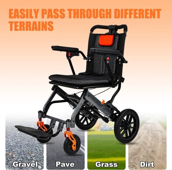 20LBS Lightweight Foldable Transport Wheelchair for Adults - Carbon Fiber Coating, 10” Honeycomb Wheels, 220LBS Capacity, Pull Rod, 16.2” Seat, Portable for Travel & Daily Use - Image 7