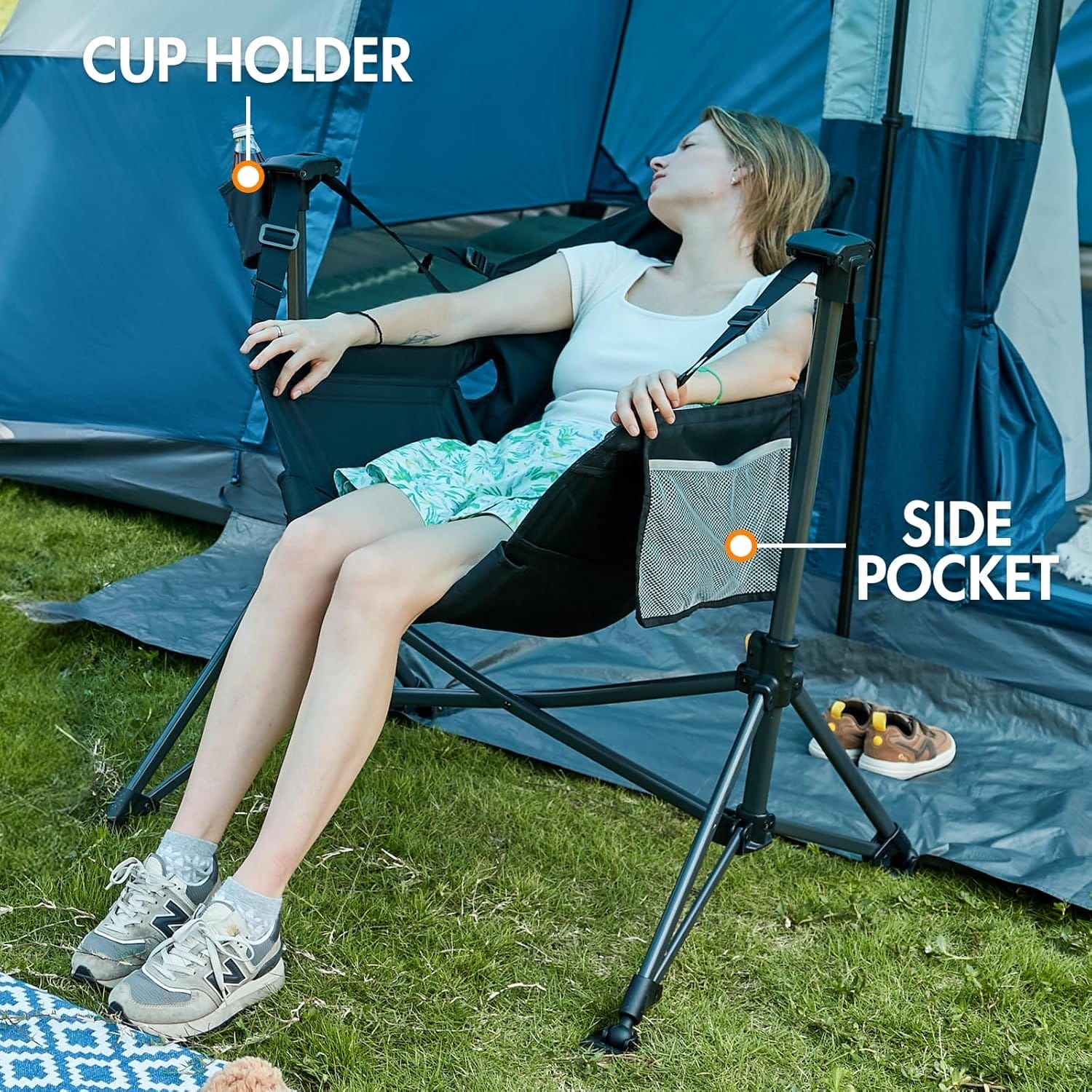 PORTAL Hammock Camping Chair, Portable Outdoor Swinging Chairs, Rocking Chair for Adults with Adjustable Back and Height for Lawn, Backyard, Patio, Supports 400 lbs, Breathable Mesh High Back, Black - Image 5