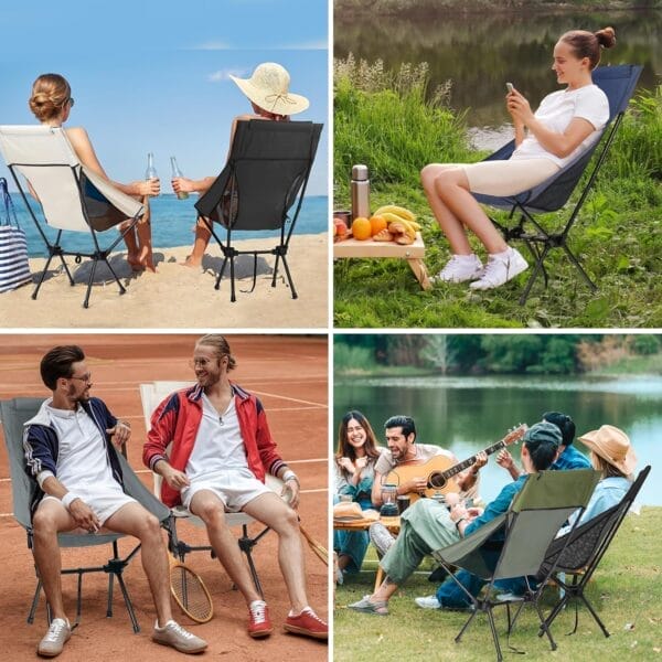 Folding Camping Chairs Men Women, High Back Beach Camping Chairs for Adults, Lightweight Backpacking Travel Chair for Hiking Outside Picnic, White - Image 7