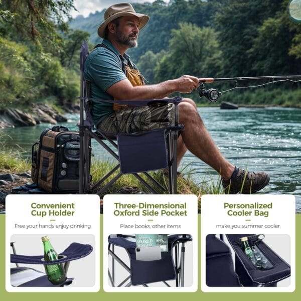 ALPHA CAMP Oversized Camping Folding Chair Heavy Duty Lawn Chair with Cooler Bag - Image 7