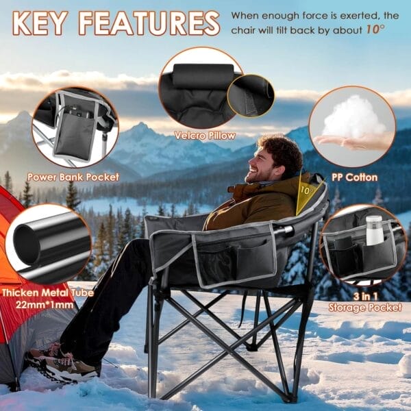 Suteck Oversized Heated Camping Chair, Heated Chairs Outdoor Sports W/3 Heat Levels for Back & Seat, Portable Folding Heated Lawn Chairs for Patio Outdoor Travel, (Battery NOT Included) - Image 6