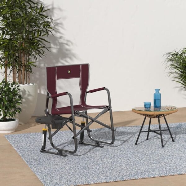 GCI OUTDOOR Freestyle Rocker XL with Side Table Camping Chair | Portable Folding Rocking Chair with Solid, Durable Armrests, Drink Holder & Comfortable Backrest — Red - Image 2