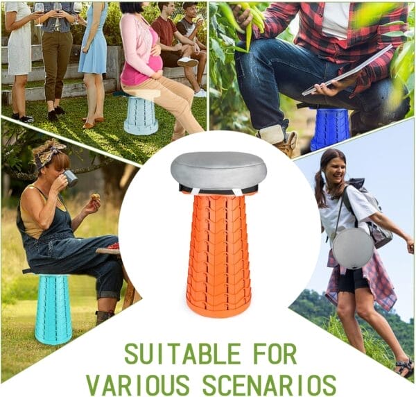 Deer's Life Portable Collapsible Stool with Cushion Pad, Retractable Folding Telescopic Camping Seat for Adults, Small Lightweight Sturdy Adjustable Stools for Travel,Kitchen,Garden,Fishing - Image 5