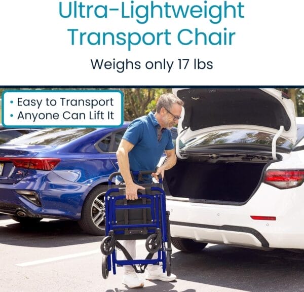 Vive Mobility Ultra-Lightweight Transport Wheelchair for Adults - Foldable, Portable Transfer Wheel Chair for Easy Travel - Narrow, Light Weight, Folding, Collapsible - Image 2