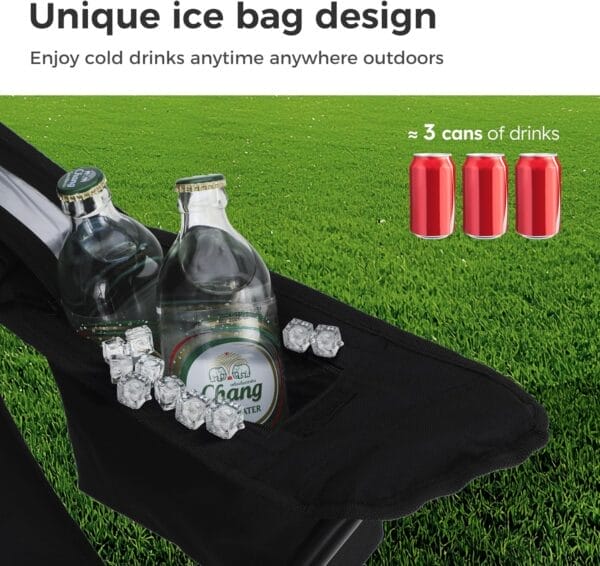 LET'S CAMP Camping Chair 2 Pack Folding Chair with 3-Can Cooler Bag Portable Lawn Chair with Cup Holder,Storage Pocket, Supports 225LBS, Collapsible Chair for Camp, Beach, Picnic (Black) - Image 5