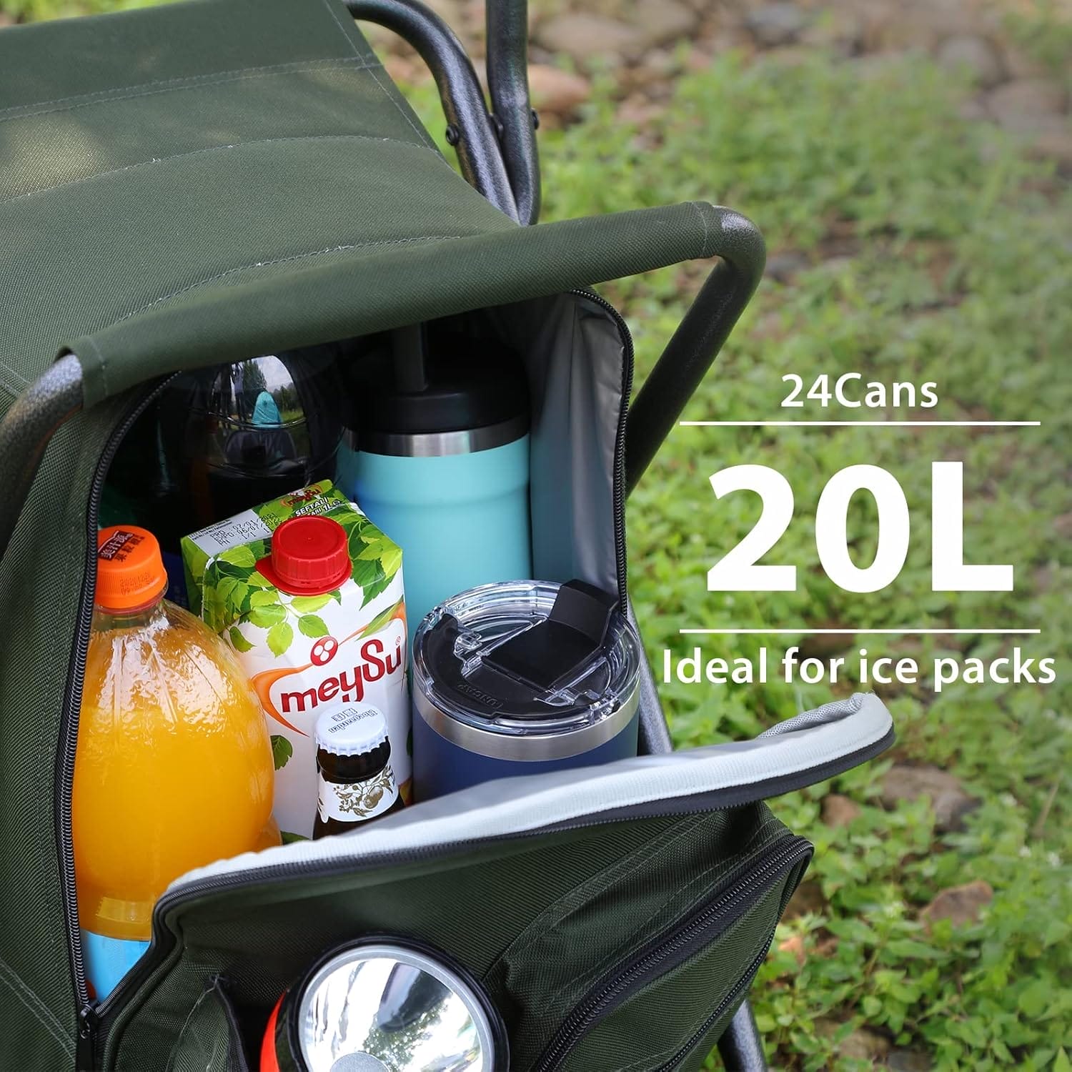 PORTAL Backpack Cooler Chair Fishing Chairs with Backrest Folding Camping Stool Compact for Outdoors Hiking Hunting Travel, Supports 225 lbs - Image 6