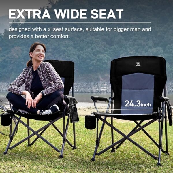 EVER ADVANCED Oversized Folding Camping Chair for Adults, Heavy Duty Lawn Chair with Side Pockets, Portable Collapsible Quad Chair for Outside, Support Up to 500lbs - Image 6