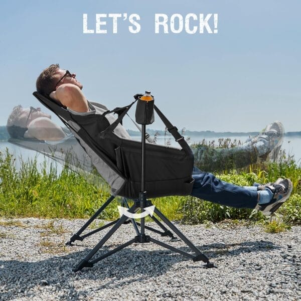 PORTAL Hammock Camping Chair, Portable Outdoor Swinging Chairs, Rocking Chair for Adults with Adjustable Back and Height for Lawn, Backyard, Patio, Supports 400 lbs, Breathable Mesh High Back, Black - Image 6