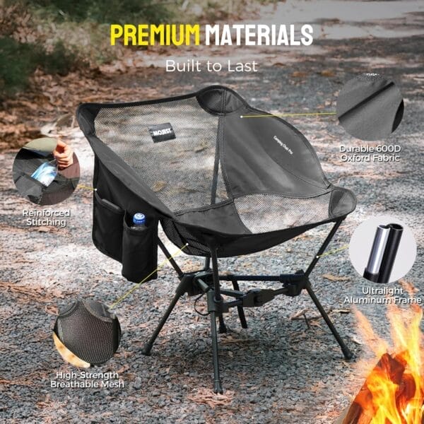 Portable Camping Chair – Lightweight, Compact & Heavy-Duty Folding Chair for Adults, Supports 330 lbs – Ideal for Backpacking Hiking, Fishing, Beach, Picnic & Lawn (Black) - Image 6