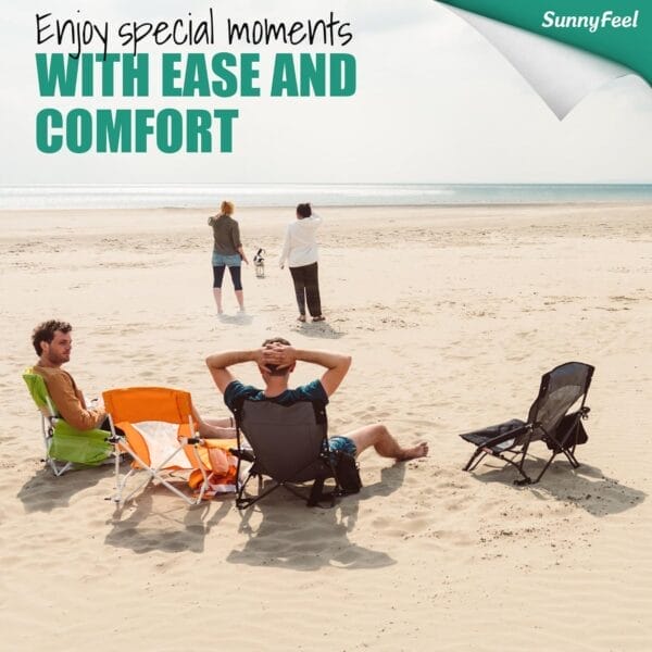 SUNNYFEEL Folding Low Camping Beach Chair 2 Pack, Lightweight Portable Lawn Chair with Mesh Back, Cup Holder for Outdoor/Travel/Picnic/Concert, Foldable Camp Backpack Chair with Carry Bag - Image 5