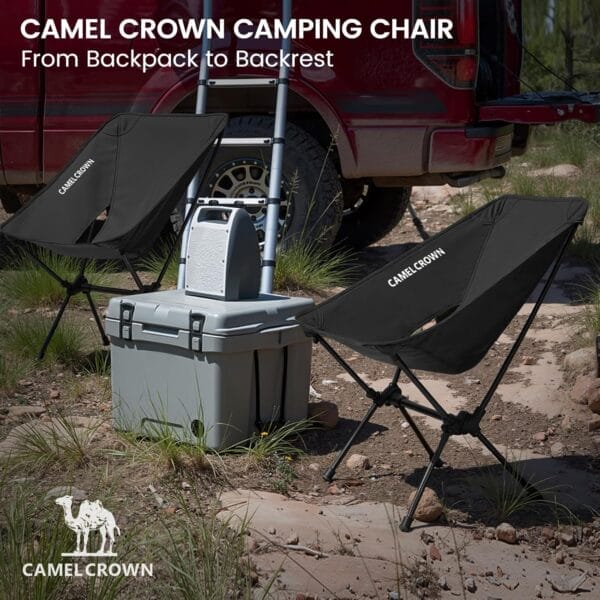 CAMEL CROWN Portable Camping Chair Folding Compact Lawn Lightweight Backpacking Chair with Carry Bag for Outdoor Hiking Beach Travel Picnic Festival Black - Image 7