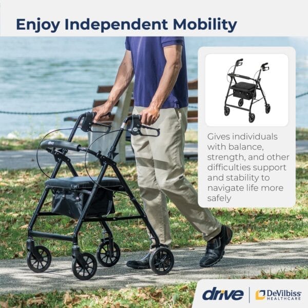 Drive Medical R726BK Foldable Rollator Walker with Seat, Black - Image 2