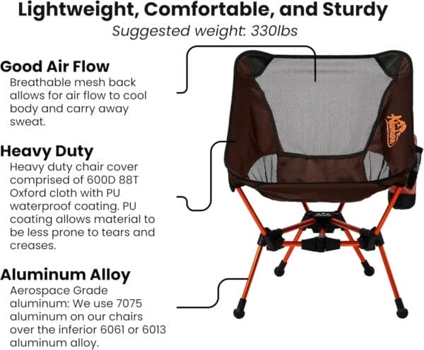 Portable Camping Chair with 3 Towels | Compact, Foldable & Sturdy - Lightweight Backpacking Chair for Camping, Hiking, Beach, Tailgates and More | 330 Lbs Capacity - Image 7