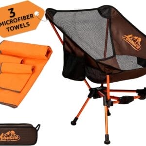 Portable Camping Chair with 3 Towels | Compact, Foldable & Sturdy - Lightweight Backpacking Chair for Camping, Hiking, Beach, Tailgates and More | 330 Lbs Capacity