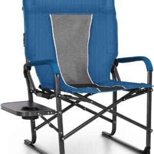 ALPHA CAMP Oversized Folding Camping Chairs High Backrest Reclining Director Heavy Duty Lawn Chairs for Adults Support 300 LBS Fishing Chairs with Large Side Table Cup Holders for Outdoor Fishing