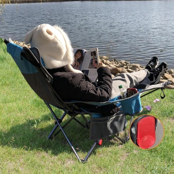 Reclining Camping Chair with Removable Footrest Lounge Chair with Headrest, Cotton Cushion, Portable Adjustable Folding Chairs for Adults Blue - Image 2