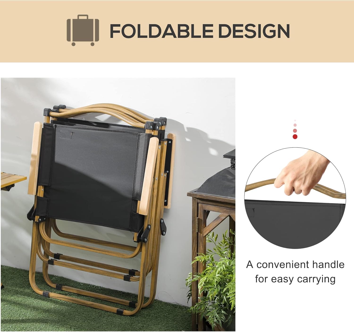 Outsunny 2 Pack Folding Camping Chair, Lightweight & Portable Beach Chairs Armchairs, Perfect for Festivals, Fishing, Picnic and Hiking, Black - Image 5