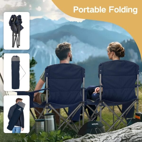ALPHA CAMP Oversized Camping Folding Chair Heavy Duty with Cooler Bag Support 450 LBS Steel Frame Collapsible Padded Arm Quad Lumbar Back Chair Portable for Lawn Outdoor,Blue - Image 6