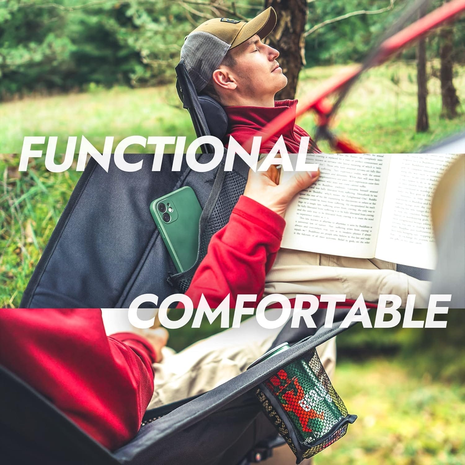 Dowinx Oversized Rocking Camping Chair, Fully Padded Patio Chair with Side Pocket and Carry Bag, High Back Portable Lawn Recliner with Headrest, Support 300 lbs, Blue - Image 4