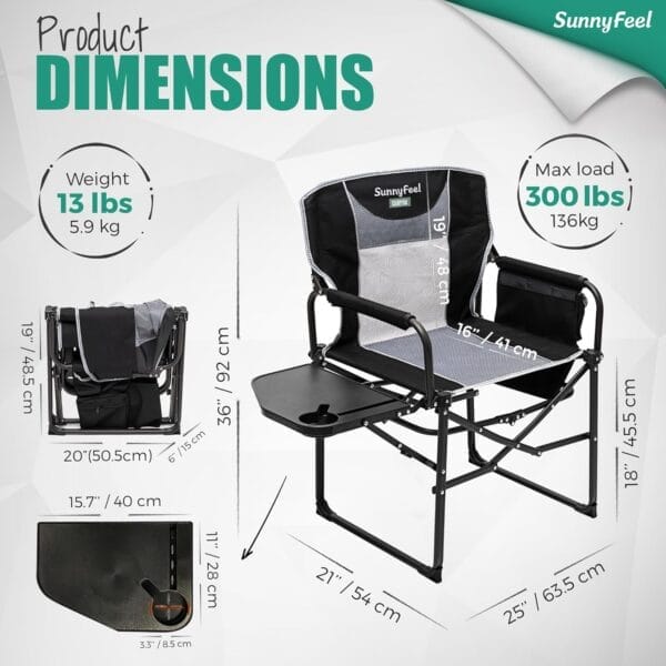 SUNNYFEEL Oversized Camping Directors Chair, Portable Folding Lawn Chairs for Adults Heavy Duty with Side Table,Pocket for Beach, Fishing,Picnic,Concert,Tailgating，Outdoor Foldable Camp Chair - Image 3