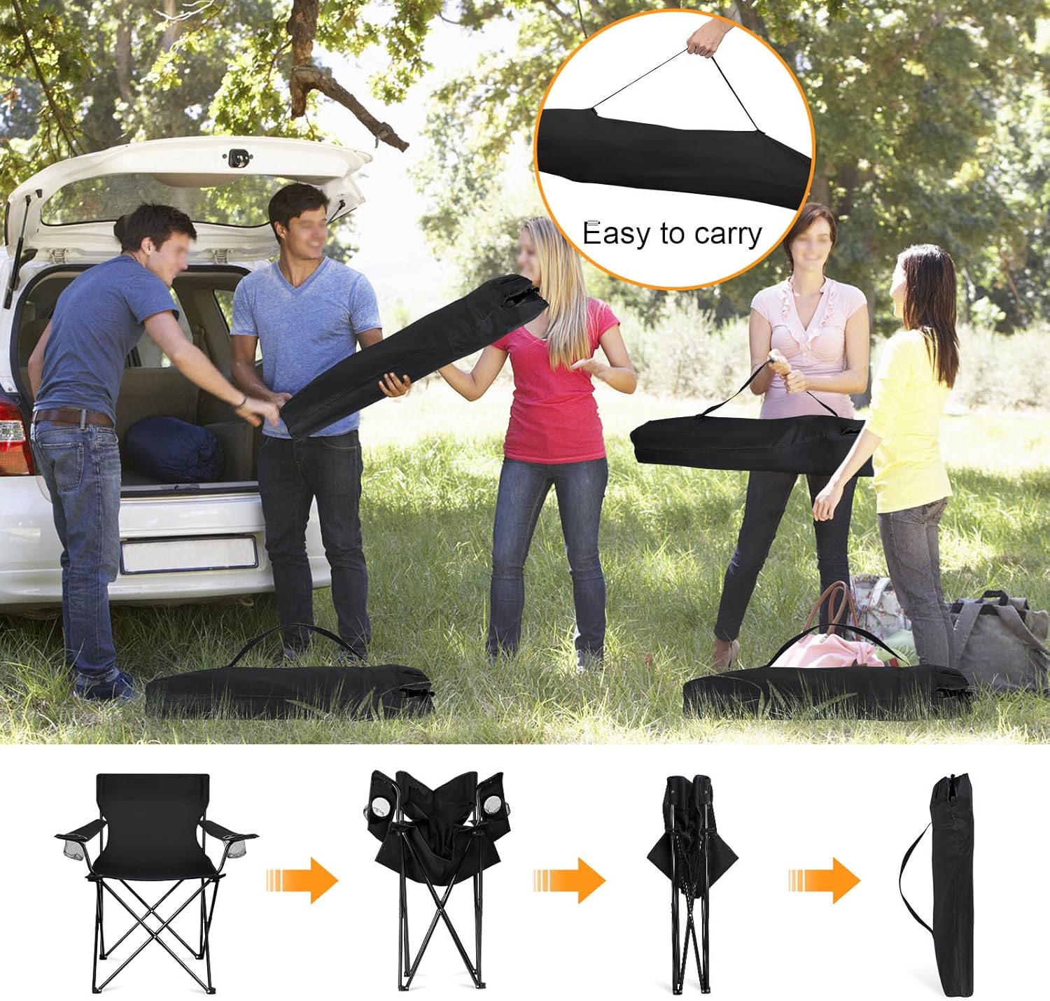 HaSteeL Camping Chairs 4 Pack, Oversized Folding Chair with Cup Holders for Adults, Portable Chair & Carry Bag for Outdoor Backyard, Beach, Lawn, Patio, Picnic, Fishing, Oxford Fabric & Heavy Duty - Image 5